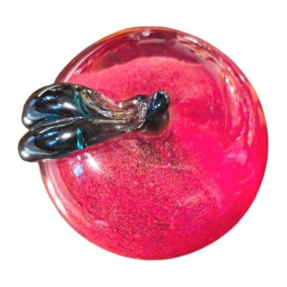 Paperweight Apple Handcrafted Toro Glass 3 Inches Glass Decor Red & Green - Picture 2 of 7